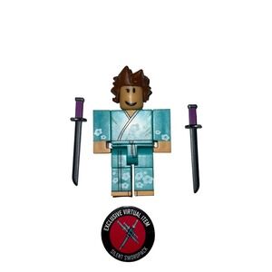 Roblox Silent swords Swordsman Figure‎ Brown Hair Blue Outfit With Code